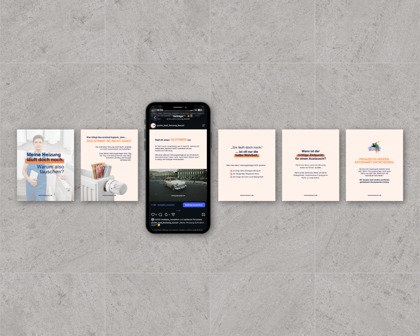 Ein Instagram Karussell über das Thema Heizung der Firma Gruhn GmbH & Co. KG aus Kassel.