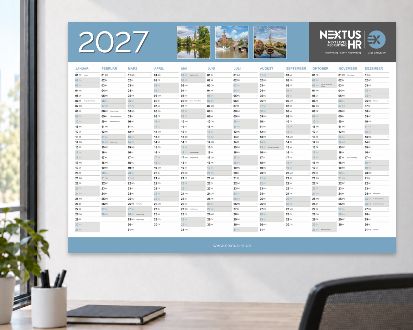 Wandplaner der Firma Nextus HR für das Jahr 2027