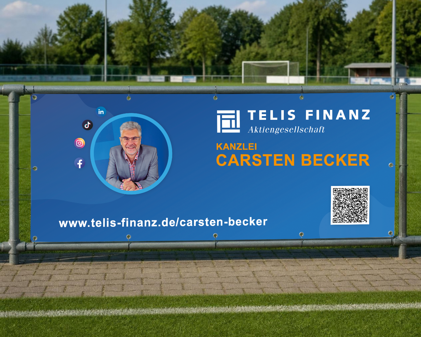 Sportplatz Banner für die Telis Finanz Bebra Kanzlei Carsten Becker